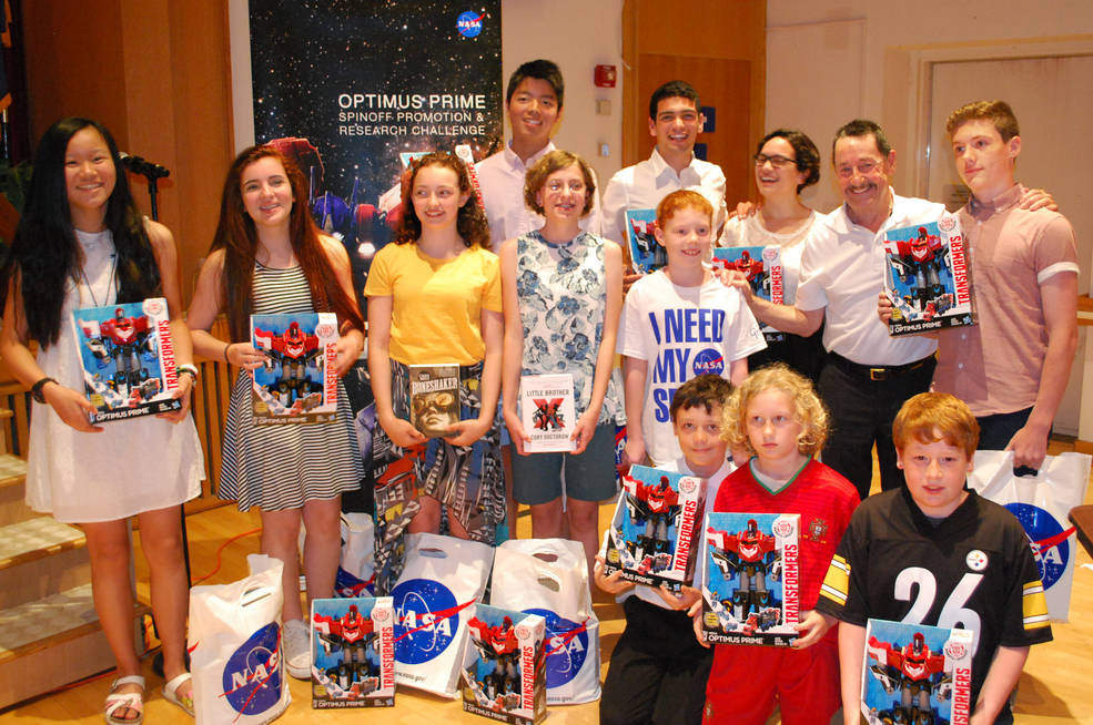Student winners of OPTIMUS PRIME challenge pose with awards